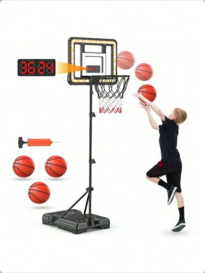 Adjustable Kids Basketball Hoop | Electronic Scoreboard & Timer for Ages 3‑8