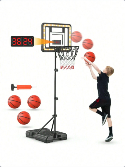 Adjustable Kids Basketball Hoop | Electronic Scoreboard & Timer for Ages 3‑8