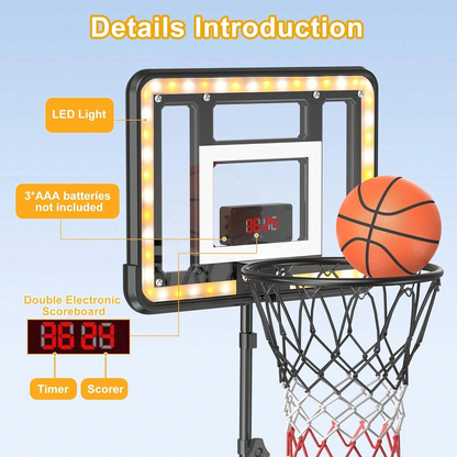 Adjustable Kids Basketball Hoop | Electronic Scoreboard & Timer for Ages 3‑8