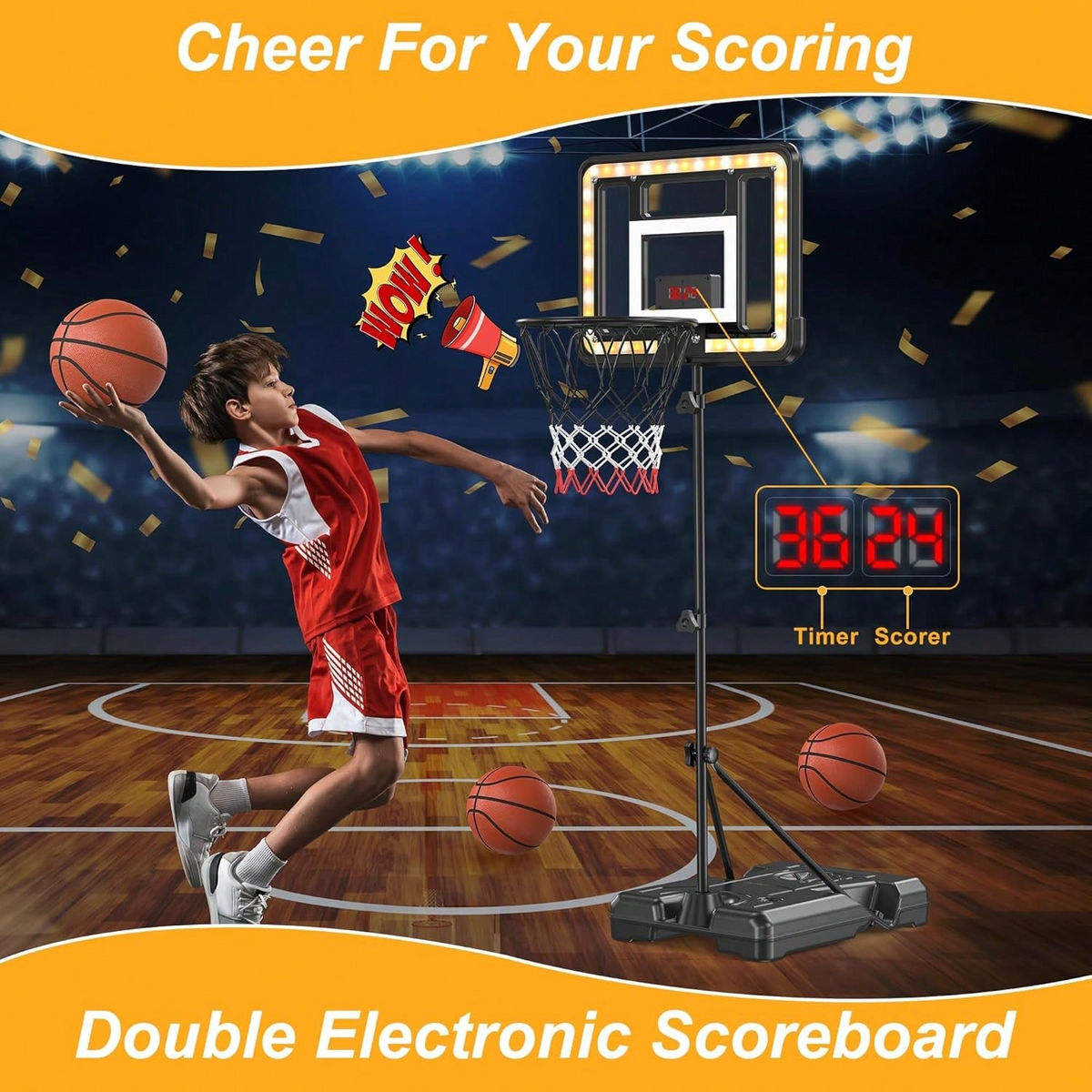 Adjustable Kids Basketball Hoop | Electronic Scoreboard & Timer for Ages 3‑8