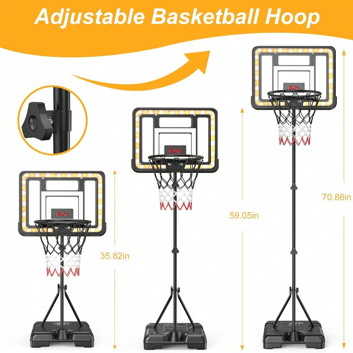 Adjustable Kids Basketball Hoop | Electronic Scoreboard & Timer for Ages 3‑8