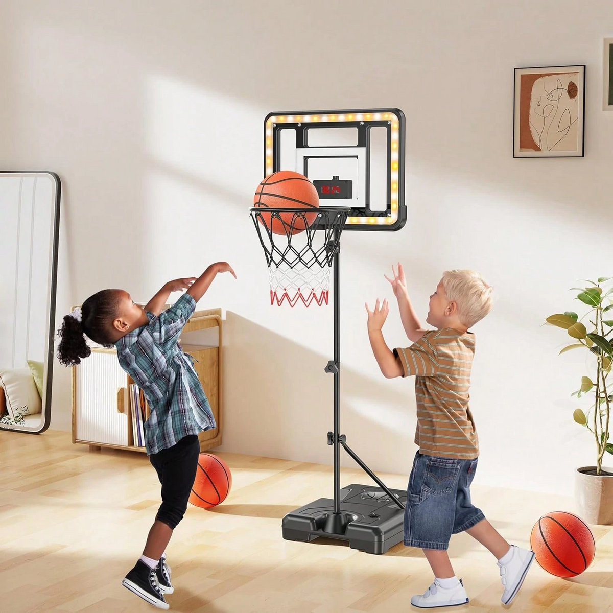 Adjustable Kids Basketball Hoop | Electronic Scoreboard & Timer for Ages 3‑8