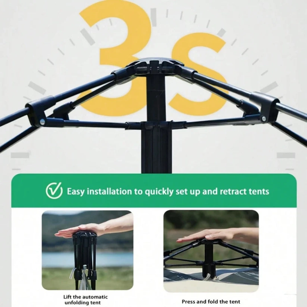 Automatic Pop-Up Camping Tent, 3 Second Easy Setup All Weather Tent for Solo & Family Camping (1-3/3-4 People)