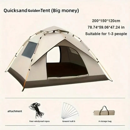 Automatic Pop-Up Camping Tent, 3 Second Easy Setup All Weather Tent for Solo & Family Camping (1-3/3-4 People)