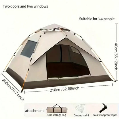 Automatic Pop-Up Camping Tent, 3 Second Easy Setup All Weather Tent for Solo & Family Camping (1-3/3-4 People)