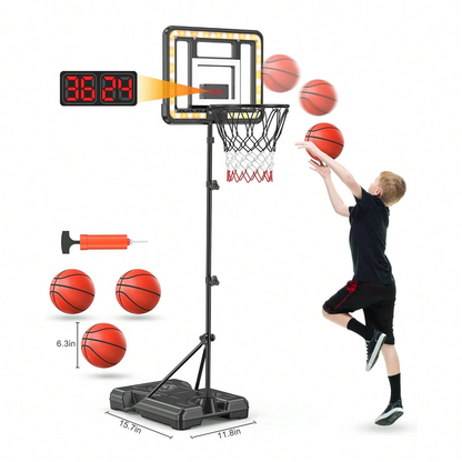Adjustable Kids Basketball Hoop | Electronic Scoreboard & Timer for Ages 3‑8