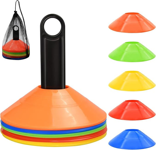 25/50/100 Pcs 5 Color Agility Disc Cones, Sports Training Marker Cones with Carry Bag & Holder