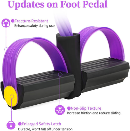 Upgraded 6-Tube Foot Pedal Resistance Bands, Handled Natural Rubber Elastic Bands for Abdomen Arm Leg Pilates