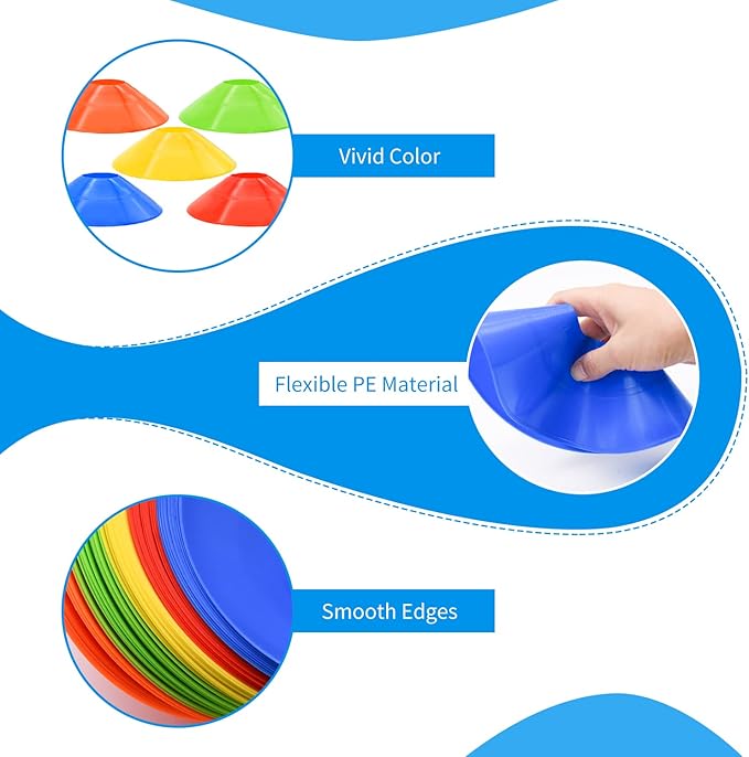 25/50/100 Pcs 5 Color Agility Disc Cones, Sports Training Marker Cones with Carry Bag & Holder