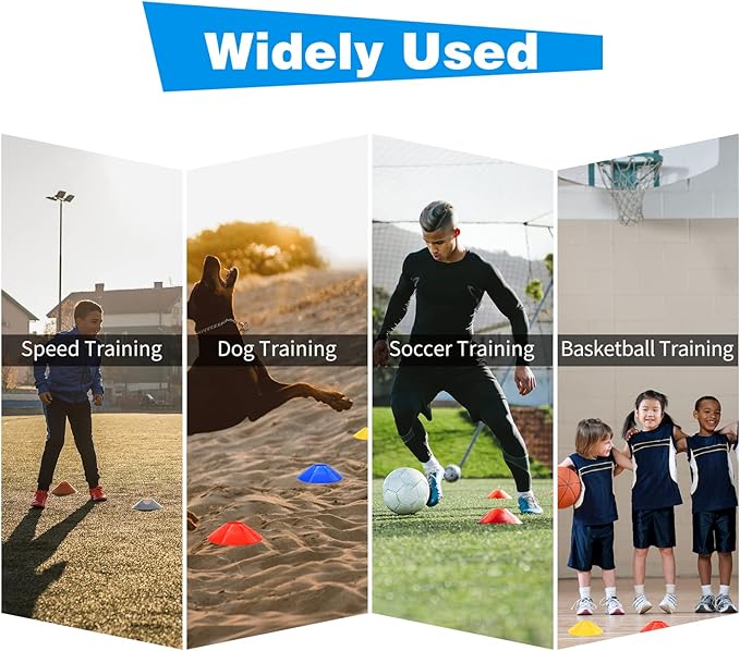 25/50/100 Pcs 5 Color Agility Disc Cones, Sports Training Marker Cones with Carry Bag & Holder