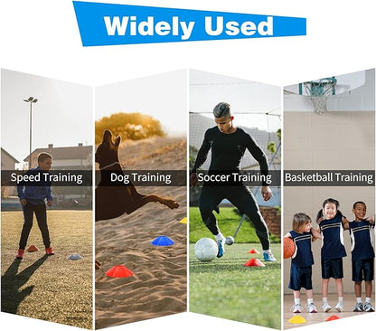 25/50/100 Pcs 5 Color Agility Disc Cones, Sports Training Marker Cones with Carry Bag & Holder