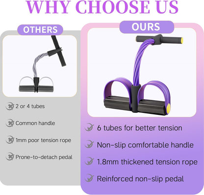 Upgraded 6-Tube Foot Pedal Resistance Bands, Handled Natural Rubber Elastic Bands for Abdomen Arm Leg Pilates