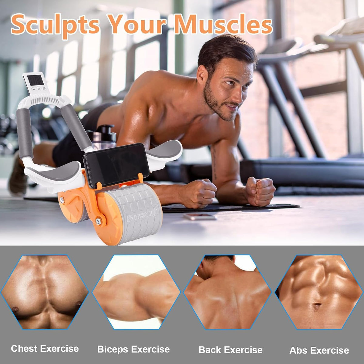 Automatic Rebound Abdominal Roller with Elbow Support, Knee Pad & Timer, Core Strength Training Ab Wheel