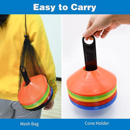 25/50/100 Pcs 5 Color Agility Disc Cones, Sports Training Marker Cones with Carry Bag & Holder