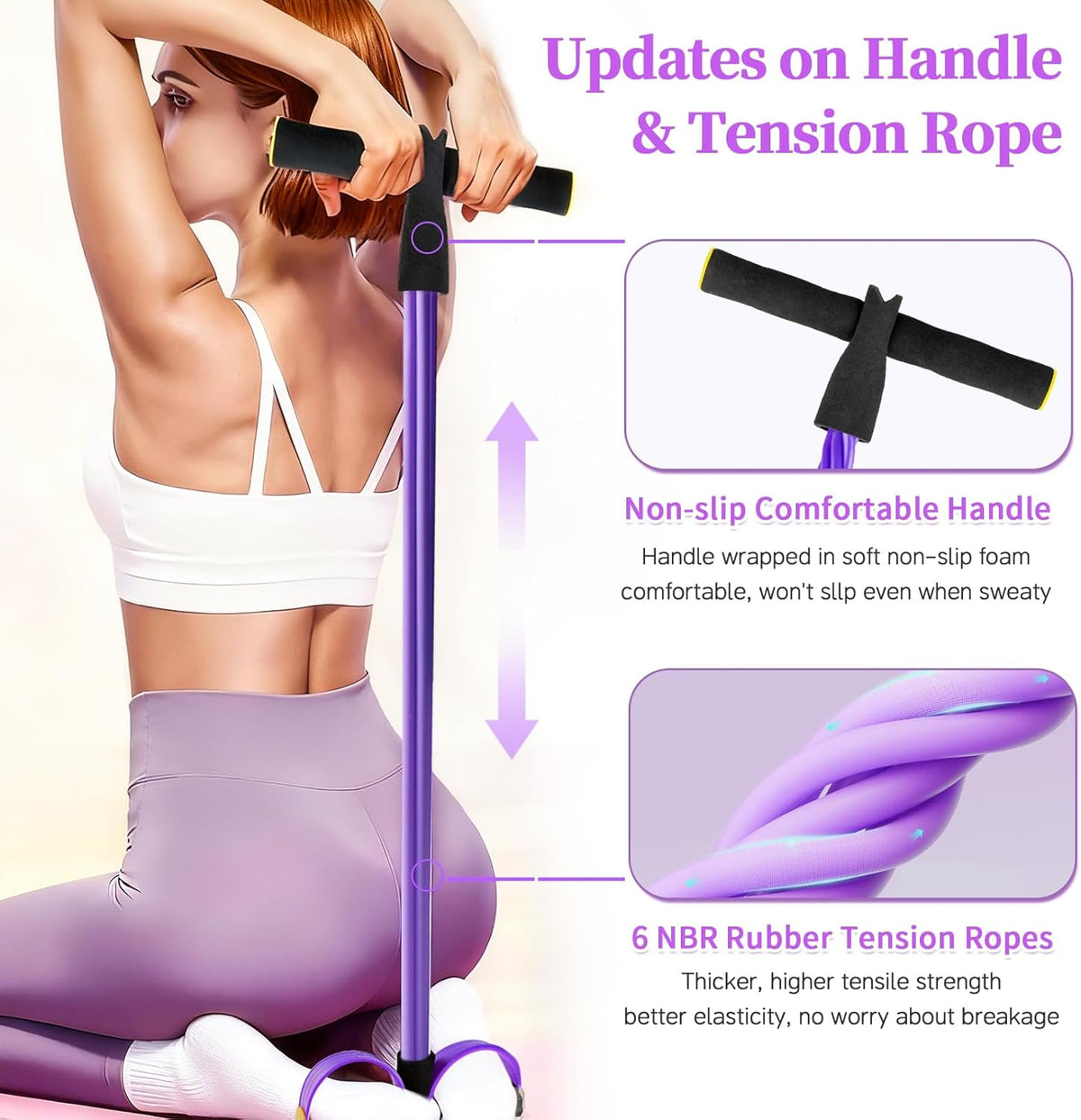 Upgraded 6-Tube Foot Pedal Resistance Bands, Handled Natural Rubber Elastic Bands for Abdomen Arm Leg Pilates