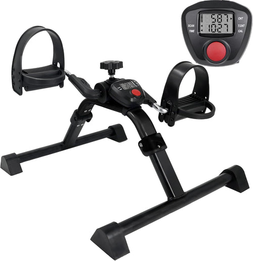 Folding Under Desk Bike Pedal Exerciser with LCD Monitor, Low-Impact Arm & Leg Fitness & Rehab Cycle