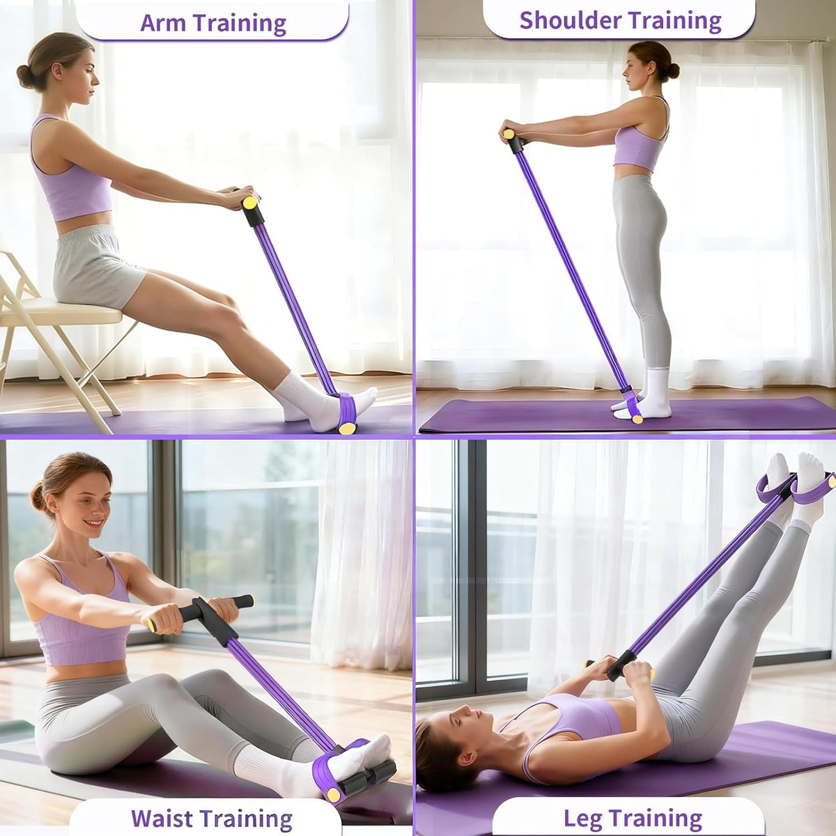 Upgraded 6-Tube Foot Pedal Resistance Bands, Handled Natural Rubber Elastic Bands for Abdomen Arm Leg Pilates