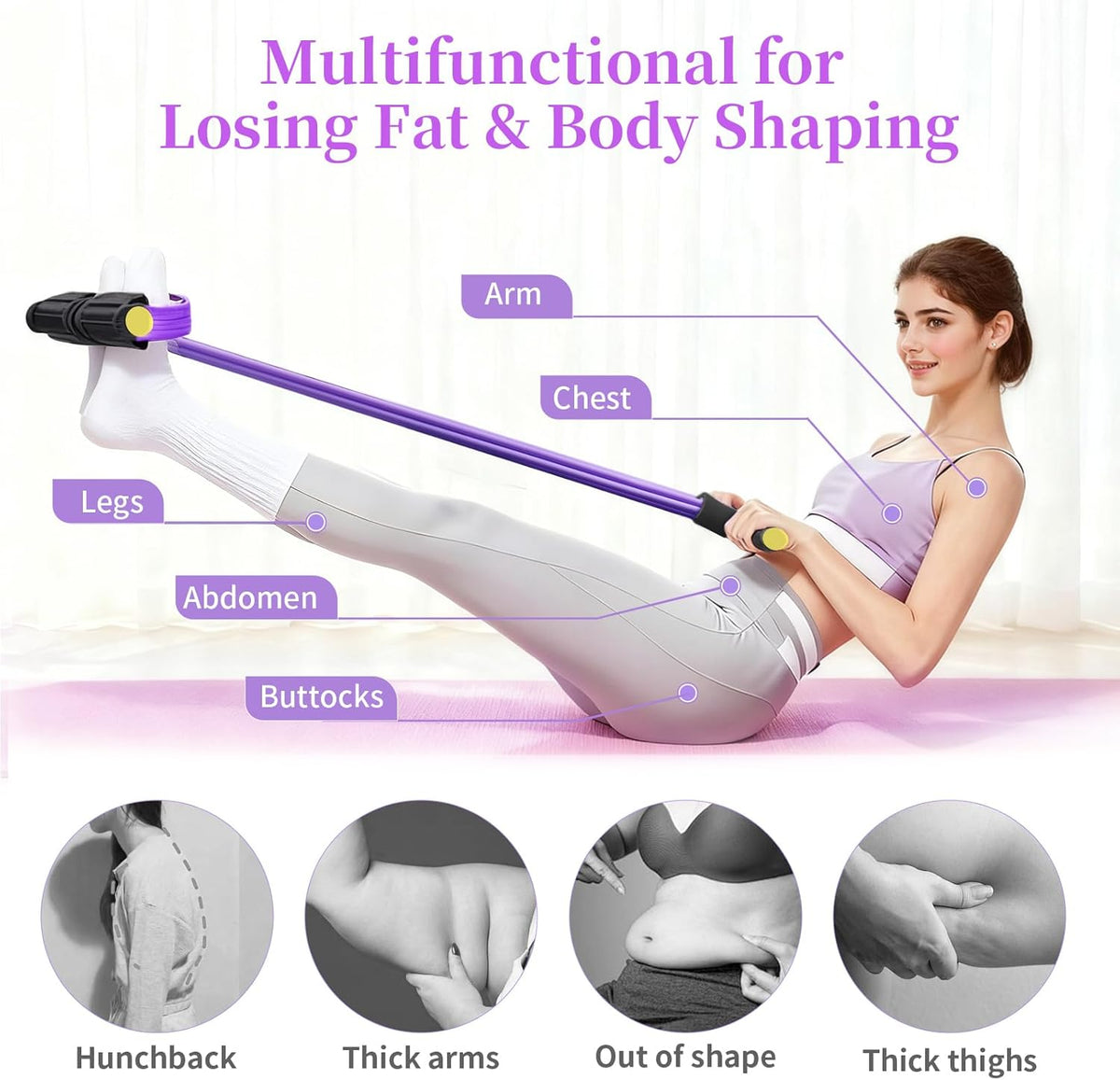 Upgraded 6-Tube Foot Pedal Resistance Bands, Handled Natural Rubber Elastic Bands for Abdomen Arm Leg Pilates