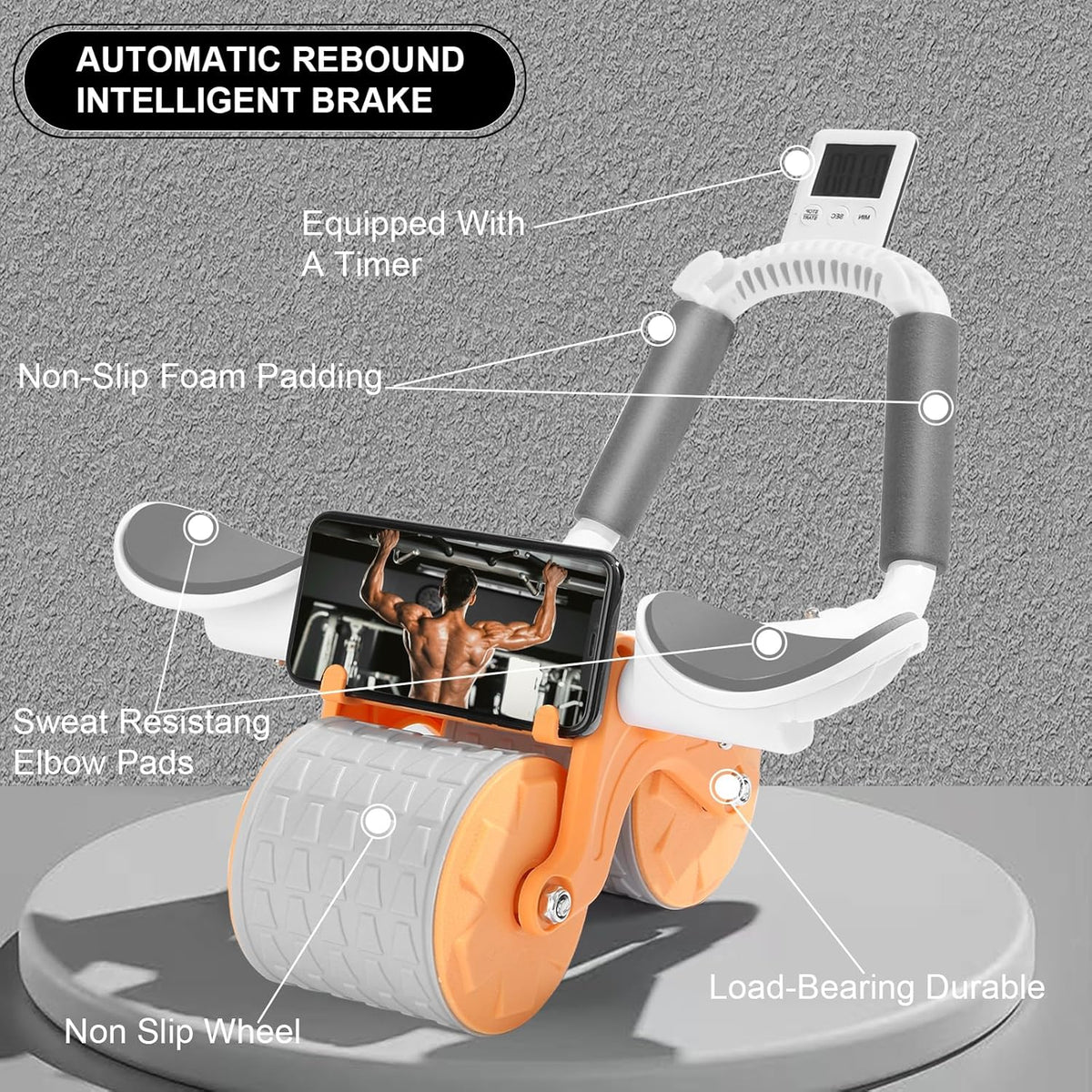 Automatic Rebound Abdominal Roller with Elbow Support, Knee Pad & Timer, Core Strength Training Ab Wheel