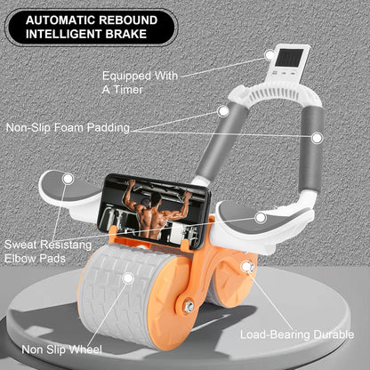 Automatic Rebound Abdominal Roller with Elbow Support, Knee Pad & Timer, Core Strength Training Ab Wheel