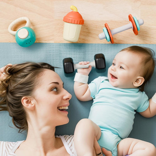 4 Pcs Baby Dumbbell Teething Rattles, Infant Sensory Hand Grasp Toys, 3-12 Months Baby Gift